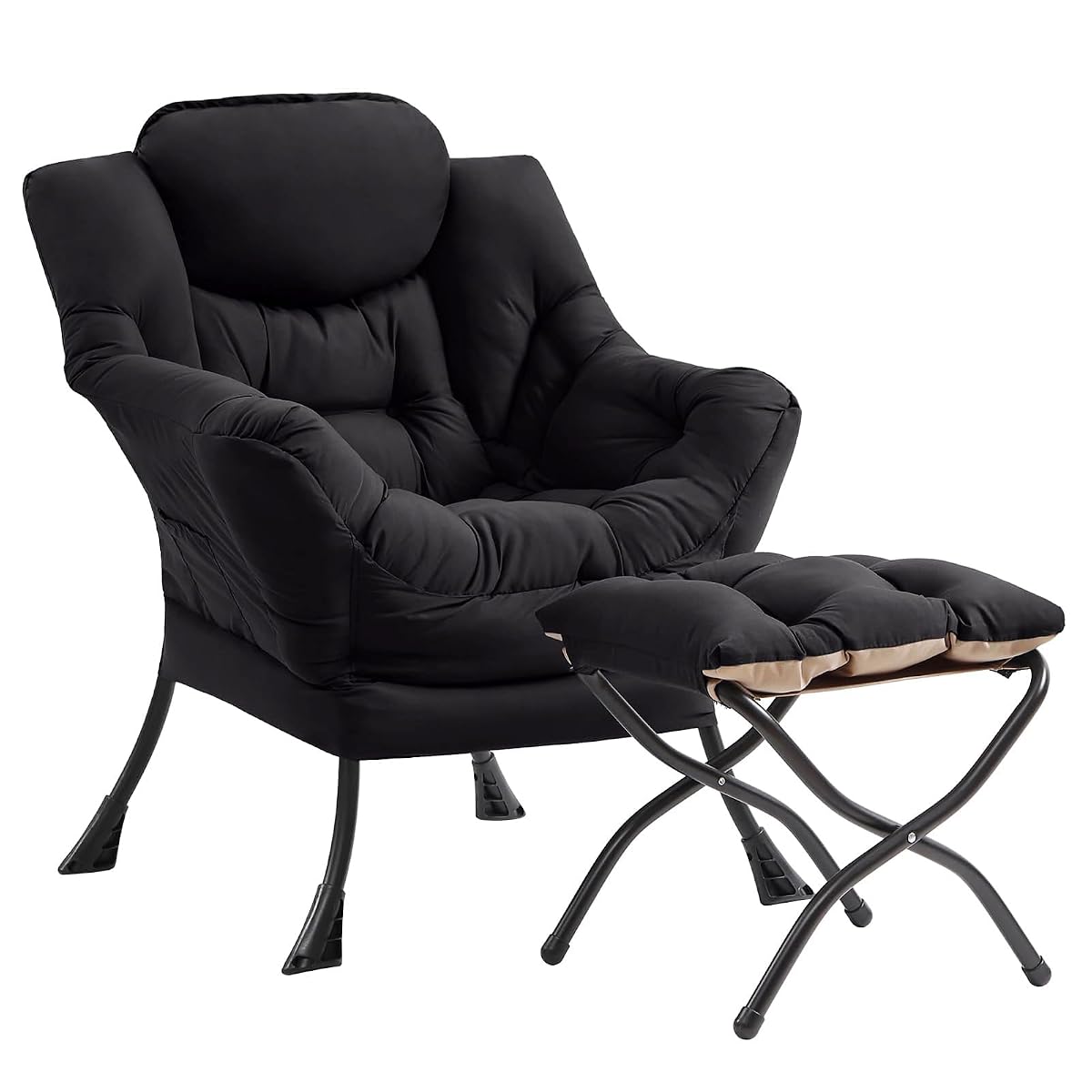 Lazy Chair with Ottoman, Comfy Accent Reading Chair, Black
