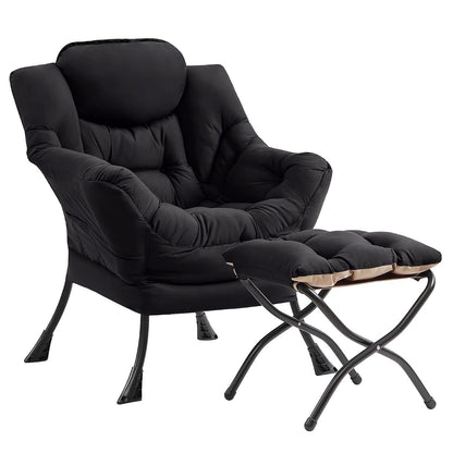 Lazy Chair with Ottoman, Comfy Accent Reading Chair, Black