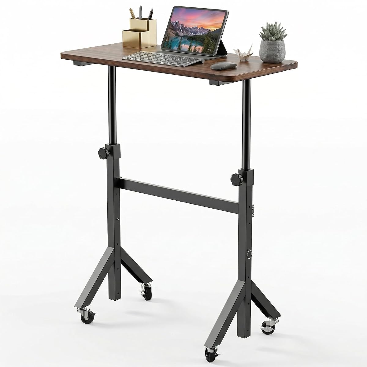 28-46" Small Standing Desk Adjustable Heigh, Mobile Stand Up Desk with Wheels
