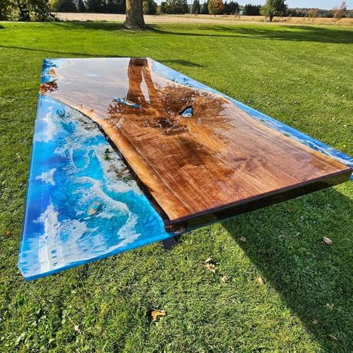 RESINHOMEFURNITURE Handcrafted Blue Seaside Look Furniture Epoxy Resin Dining Table Living Room Table Coffee Table Kitchen Table Conference Table Bar Counter Top Wooden Table Console Table Patio Table