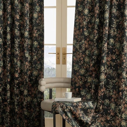 1 Panel Custom Vintage Floral Curtain 300GSM Thick Velvet Print Curtain Soft Thermal Insulated Privacy Window Drapes for Bedroom Dining Living Room Bathroom