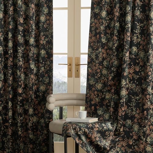 Custom vintage floral thick velvet print curtain panel, view 2