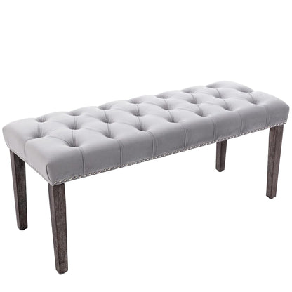 Button-Tufted Ottoman Bench, Upholstered Bedroom Benches Velvet Footrest Stool Accent Bench for Entryway Dining Room Living Room Bedroom End of Bed, Gray