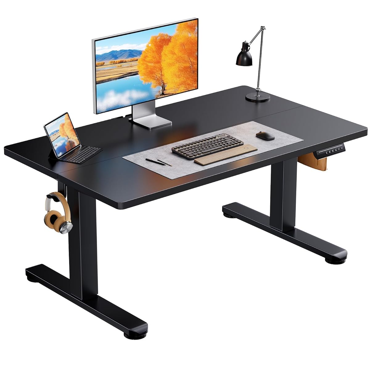 Low Height Adjustable Desk, Lifts 18.9-28.4 Inches, 40 X 24 Inches Electric Standing Desk for Kids, 4 Height Memory Settings & Storage Hooks, Home Office Computer Table & Study Desk, Black