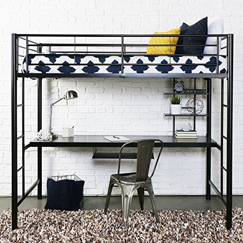 Timothee Urban Industrial Twin Over Workspace Metal Bunk Bed, Twin Size, Black