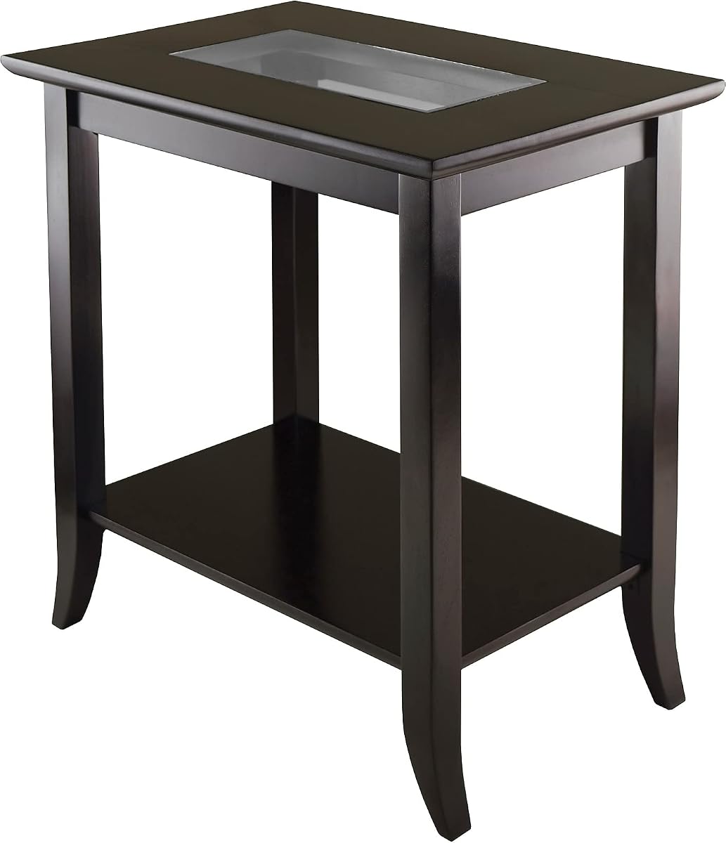 Genoa 25.04 x 23.94 x 16.3-Inch Composite Wood End Table with Glass Top, Dark Brown (92419)