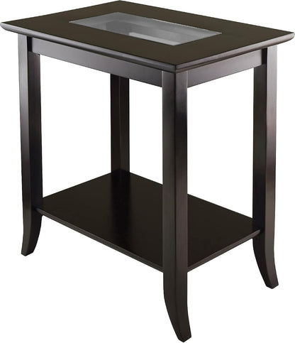 Genoa 25.04 x 23.94 x 16.3-Inch Composite Wood End Table with Glass Top, Dark Brown (92419)