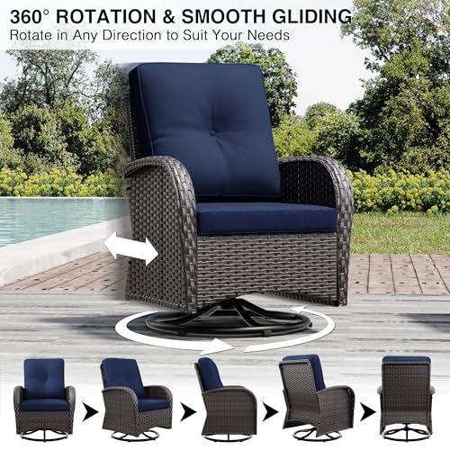 Outdoor Swivel Rocker Chairs, 3 Piece Wicker Patio Set with Thickened Cushions, High Back, Deep Seating, Wide Armrest, Outdoor Swivel Chairs for Porch, Deck