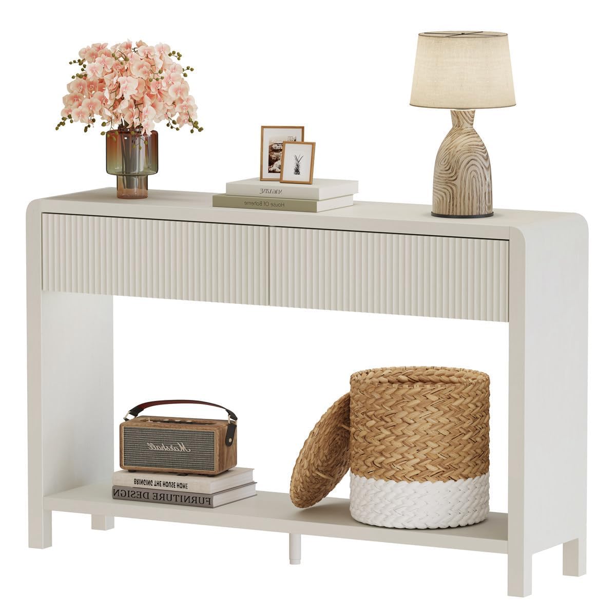 Entryway Console Table with 2 Drawers, 47.2 inch Modern Sofa Table for Living Room, Couch Tables Behind Sofa and Hallway Tables with Storage, Antique White