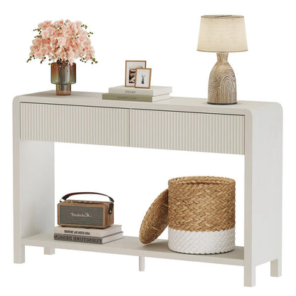 Entryway Console Table with 2 Drawers, 47.2 inch Modern Sofa Table for Living Room, Couch Tables Behind Sofa and Hallway Tables with Storage, Antique White