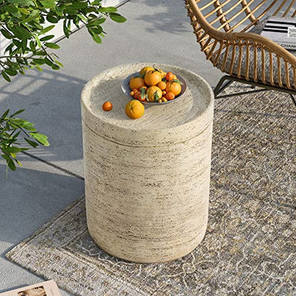 Outdoor Side Tables for Patio, Small Concrete Accent End Table, Stone Round Modern Coffee Furniture, Milky Cement Side Table
