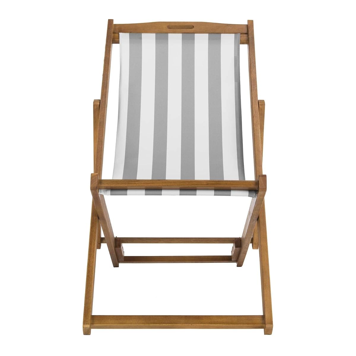 SAFAVIEH Outdoor - Loren Folding Sling Chair Set of 2 - Brown & Grey Stripe - Solid Wood Frame - Portable Bistro Design - Ideal for Patio, Poolside, Backyard, 24" W x 43" D x 25" H (PAT7040B-SET2)
