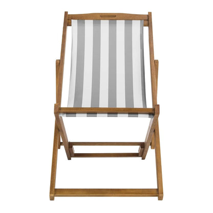 SAFAVIEH Outdoor - Loren Folding Sling Chair Set of 2 - Brown & Grey Stripe - Solid Wood Frame - Portable Bistro Design - Ideal for Patio, Poolside, Backyard, 24" W x 43" D x 25" H (PAT7040B-SET2)