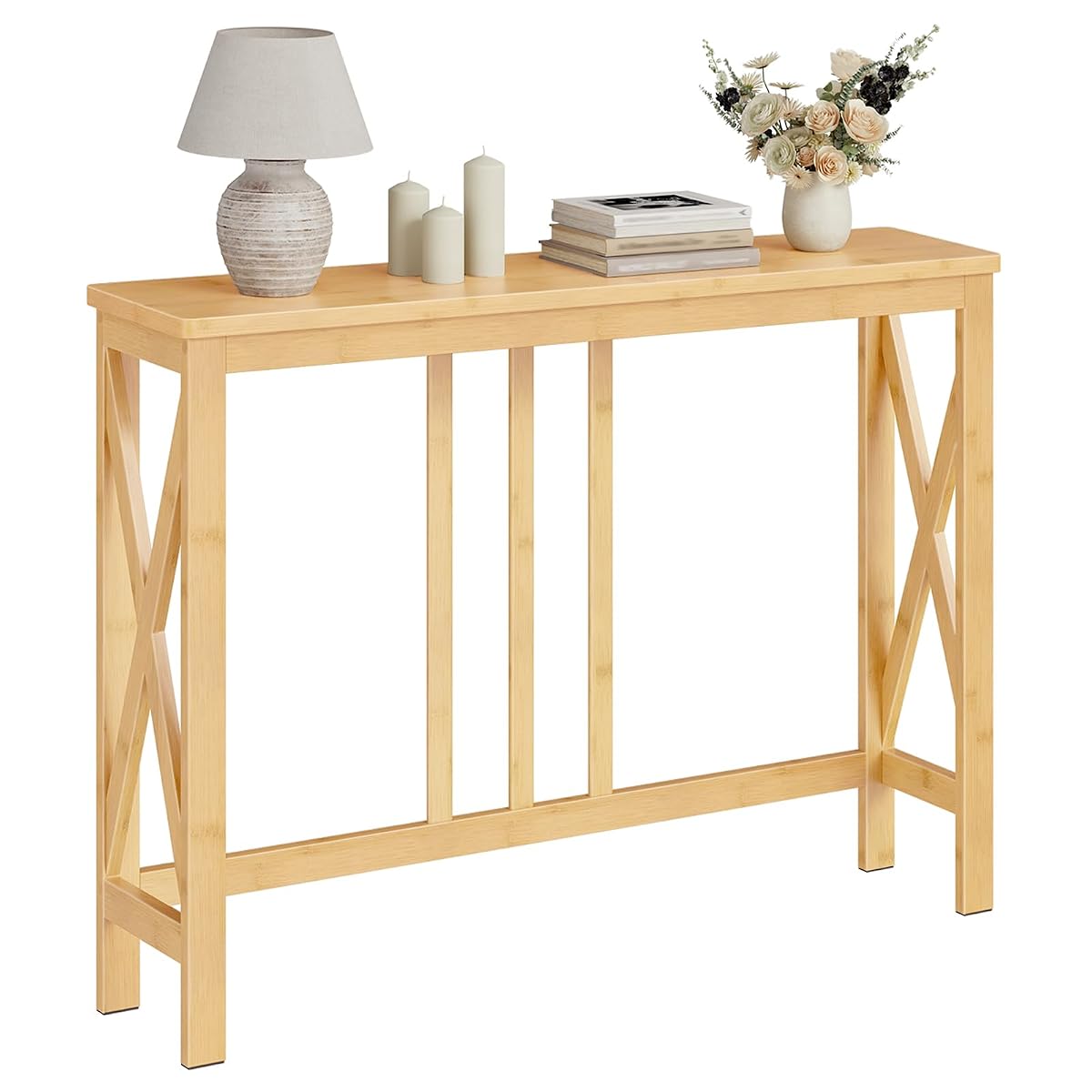 Narrow Console Table, Sofa Table for Entrance, 39.4" Long Entryway Behind Couch Table, Bamboo Hallway Table, Entryway Table, for Living Room, Foyer, Natural YL107XG01