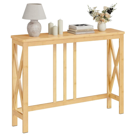 Narrow Console Table, Sofa Table for Entrance, 39.4" Long Entryway Behind Couch Table, Bamboo Hallway Table, Entryway Table, for Living Room, Foyer, Natural YL107XG01
