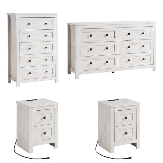 4 Pieces Farmhouse Bedroom Set, 1 X Wood Rustic 6 Drawer Storage Dresser