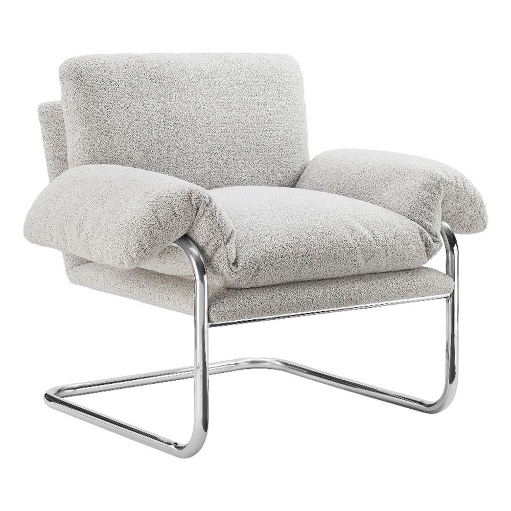 Ansel Boucle Accent Chair in Newsprint - Fabric Lounge Chair for Living Room, Bedroom - Upholstered Corner Reading Chair with Arms and Removable Cushions