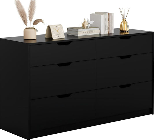 Dresser for Bedroom with 6 Drawers, 47.2" Modern Dressers, Black