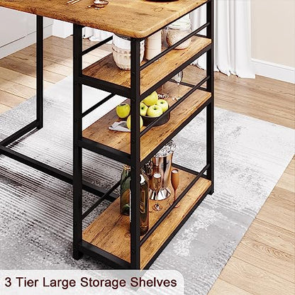 Kitchen Table Set, Dining Table and Chairs for 2 with Storage Shelf, Dining Room Table Set with 2 Upholstered Chairs, Bar Dining Table Set for Small Spaces, Apartment, Rustic Brown