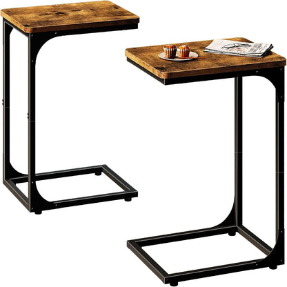 C Table Side Table Set of 2 Living Room Sets C Shaped Couch Tray End Tables Farmhouse, Rustic Brown (017-30BN)