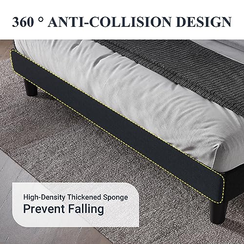 Queen Size Bed Frame with Button Tufted Wingback Headboard, Black, view 6