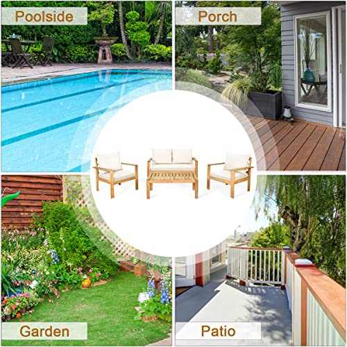 4 Piece Patio Furniture Set Outdoor Conversation Set Wood Sofa Table Set with Cushions, Acacia Wood Chairs & Coffee Table Set for Garden Backyard Poolside