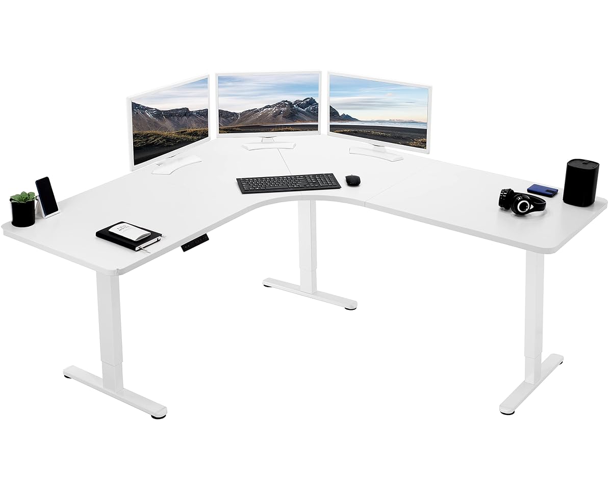 VIVO White 71 x 71 in Corner Standing Desk, DESK-KIT-E3CWW