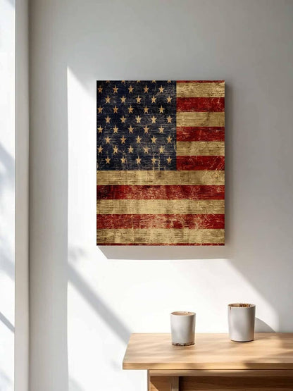 NuYeBiofx Independence Day USA Flag Canvas Wall Art Prints,30"x20" Framed Picture Artwork Vintage American Stars and Stripes Printed Canvas Oil Painting for Living Room Bedroom Office,Ready to Hang