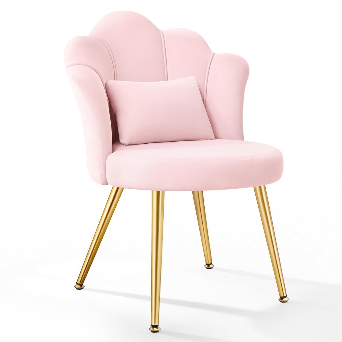 Petal Makeup Vanity Chair with Back, Flower Chair Comfy No Wheels for Girls Women, Makeup Chair with Golden Metal Legs & Lumbar Pillow for Living Room/Makeup Room/Bedroom/Home Office - Pink