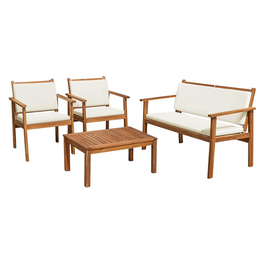 4 piece acacia wood patio conversation sofa set with cushions
