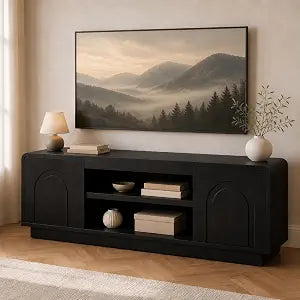 63" Mid Century Arched TV Stand with Storage, Black, view 2