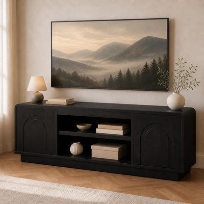 63" Mid Century Arched TV Stand with Storage, Black