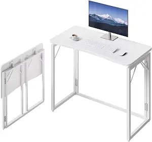31.5" White Folding Desk, No Assembly, Wooden Top, Small Size, view 2