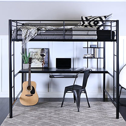 Orion Urban Industrial Metal Double Over Computer Desk Bunk Bed, Full Double, Black