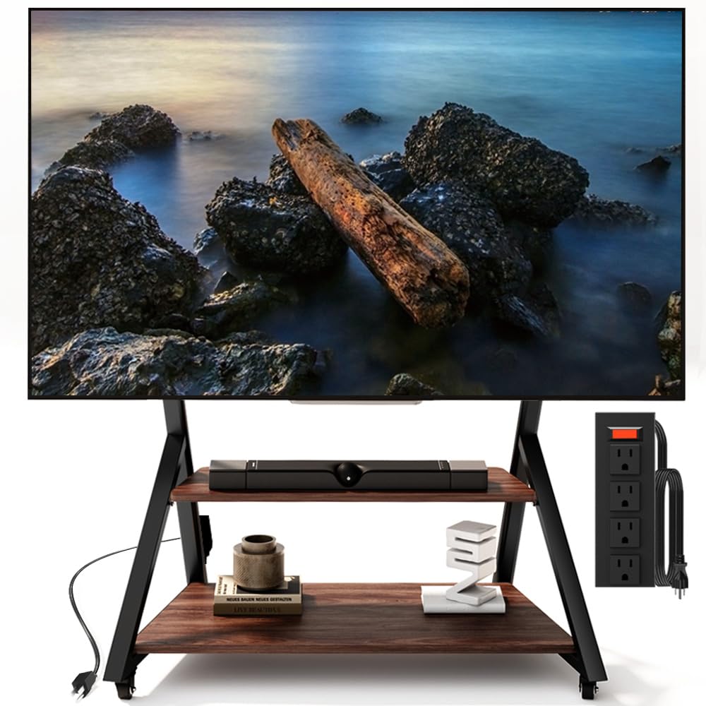 Heavy Duty Rolling TV Stand with Power Outlet for 55 to 100 inch TV