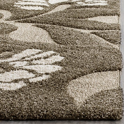 SAFAVIEH Florida Shag Collection Area Rug - 5'3" x 7'6", Smoke & Beige, Floral Design, Non-Shedding & Easy Care, 1.2-inch Thick Ideal for High Traffic Areas in Living Room, Bedroom (SG459-7913)