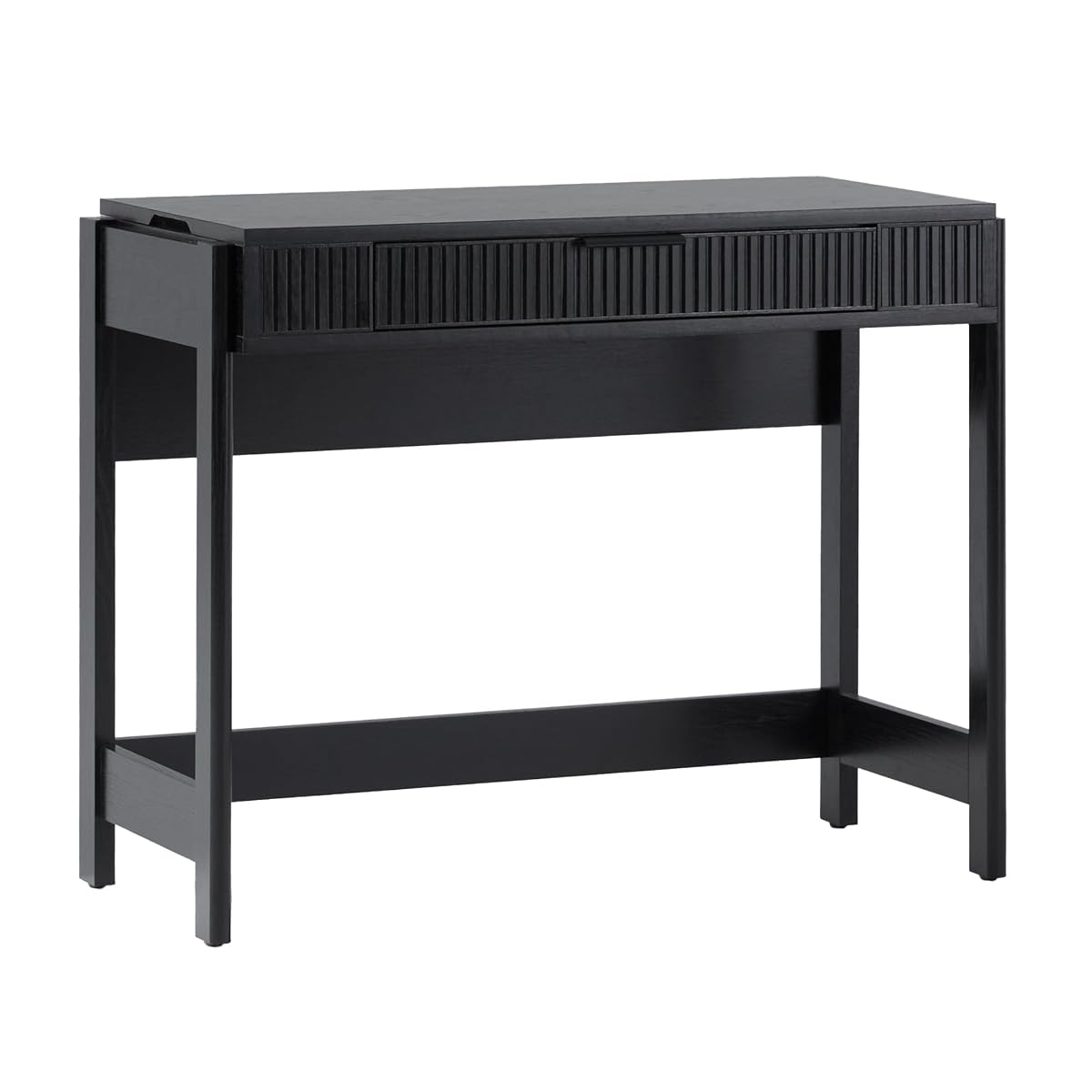 Transitional Style Furniture, Reeded Detail, Lift-Top Desk with Drawer and Storage Cubby, Sitting to Standing Desk, Soft Self-Close Desktop, 38 Inch, Black