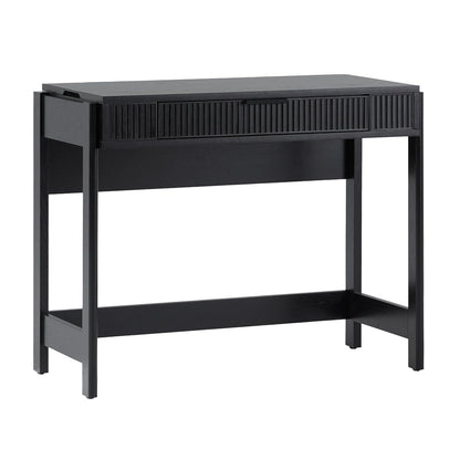 Transitional Style Furniture, Reeded Detail, Lift-Top Desk with Drawer and Storage Cubby, Sitting to Standing Desk, Soft Self-Close Desktop, 38 Inch, Black