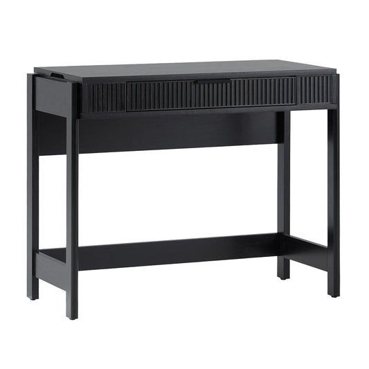 Transitional Style Furniture, Reeded Detail, Lift-Top Desk with Drawer and Storage Cubby, Sitting to Standing Desk, Soft Self-Close Desktop, 38 Inch, Black