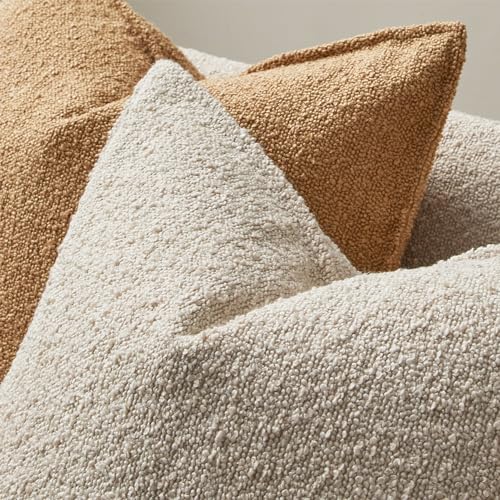 18x18 Pillow Covers Set of 2 Decorative Throw Pillow Covers Case for Couch Sofa Bed Soft Boucle Textured Cushion Covers with Hidden Zipper for Home Decor Living Room,Beige