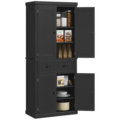 Traditional Black Kitchen Pantry with 4 Doors and Adjustable Shelves