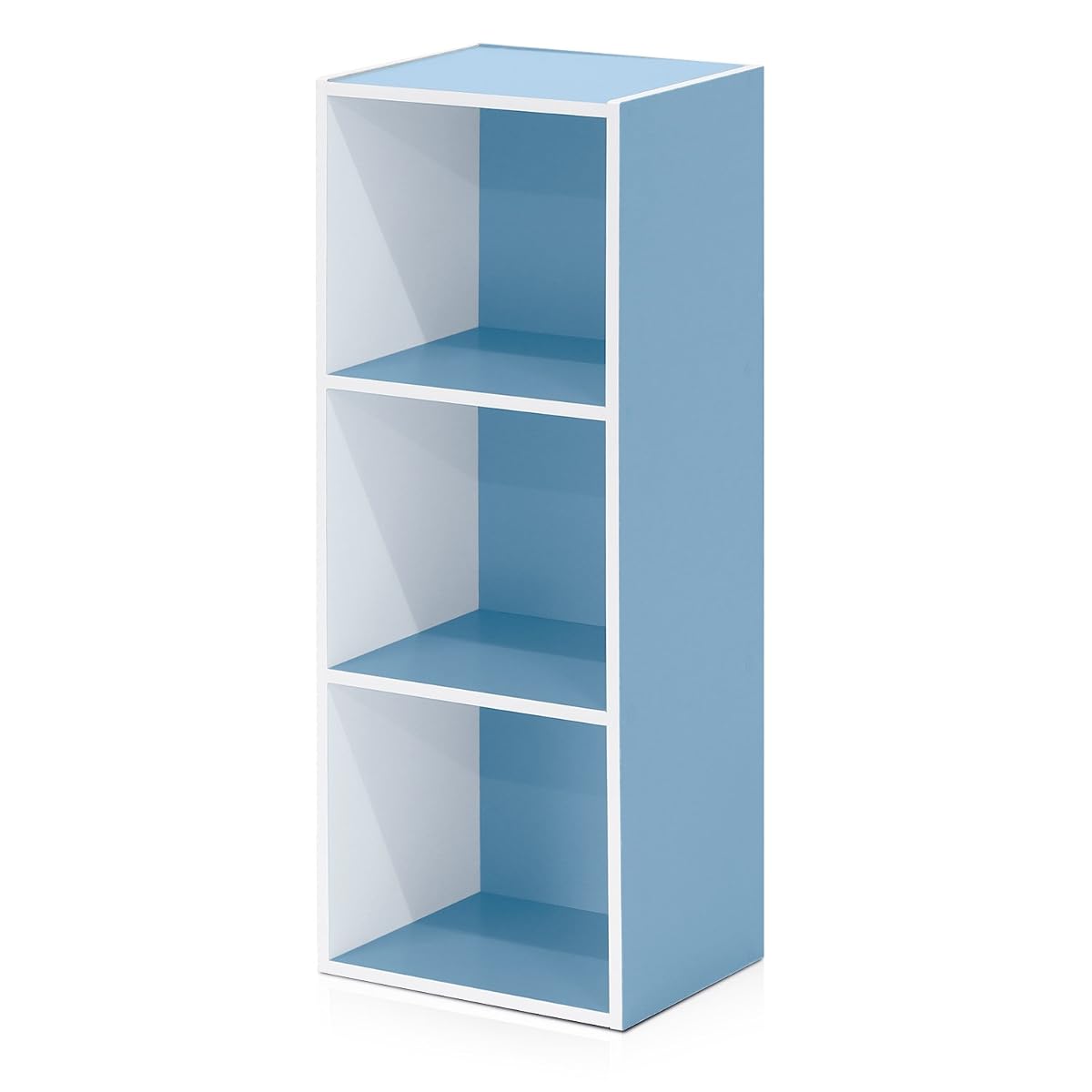 LUDER Book Shelf, 3-Cube Bookshelf, Bookcase with Open Shelves, 9.3 x 12 x 31.5, Easy Assembly, for Living Room, Bedroom, Home Office, White/Light Blue