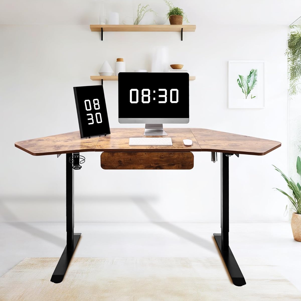 71Inch Height Adjustable Standing Sit Stand Up Desk L Shaped Corner Desk with LED Handset, Electric Ergonomic Desk