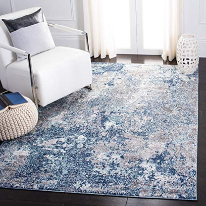 SAFAVIEH Aston Collection Area Rug - 5'3" x 7'7", Navy & Grey, Modern Abstract Design, Non-Shedding & Easy Care, Ideal for High Traffic Areas in Living Room, Bedroom (ASN710N)