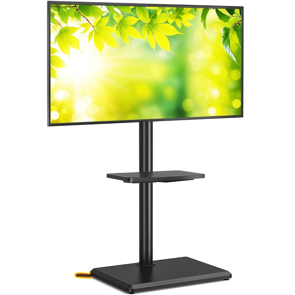 Floor TV Stand with Mount for 32-60 inch TVs, Swivel and Height Adjustable Floor Standing TV Stands with Wood Base, Tall TV Stand with Shelf up to 88 lbs for Living Room, Bedroom and Corner