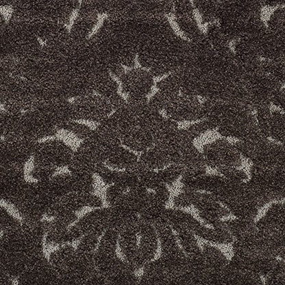 SAFAVIEH Florida Shag Collection Area Rug - 5' Square, Dark Brown & Smoke, Damask Design, Non-Shedding & Easy Care, 1.2-inch Thick Ideal for High Traffic Areas in Living Room, Bedroom (SG460-2879)