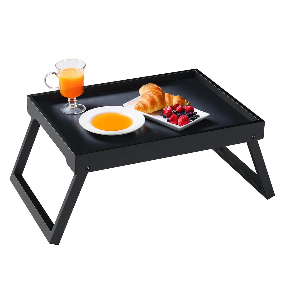 Bed Tray Table with Folding Legs, Breakfast in Bed Tray (1, Black) | Bed Trays for Folding Table Eating, Kitchen Serving, Food, Sofa, Snacking or Working, Laptop Desk Dinner, Snack Tray