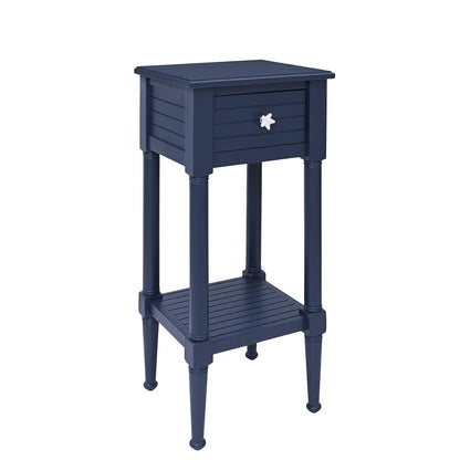 Raleigh Navy Small Accent Table with Storage and Whimsical Starfish Drawer Pulls, 29.5" Tall