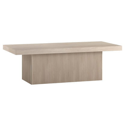 48" Fluted Low-Profile Rectangular Coffee Table with Ribbed Base for Living Room, Family Room, or Office, Beech White