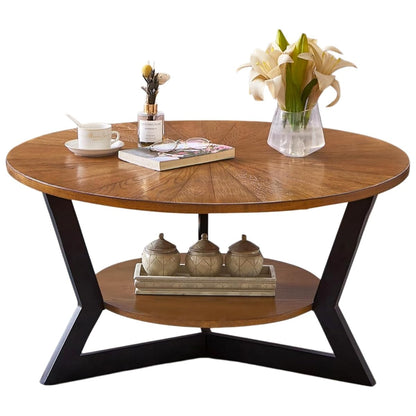 Round Coffee Table, Wood Circle Coffee Table with 2-Tier Storage, Center Table for Living Room Bedroom Office Apartment, Easy Assembly, 35'x 18' Inches, Espresso